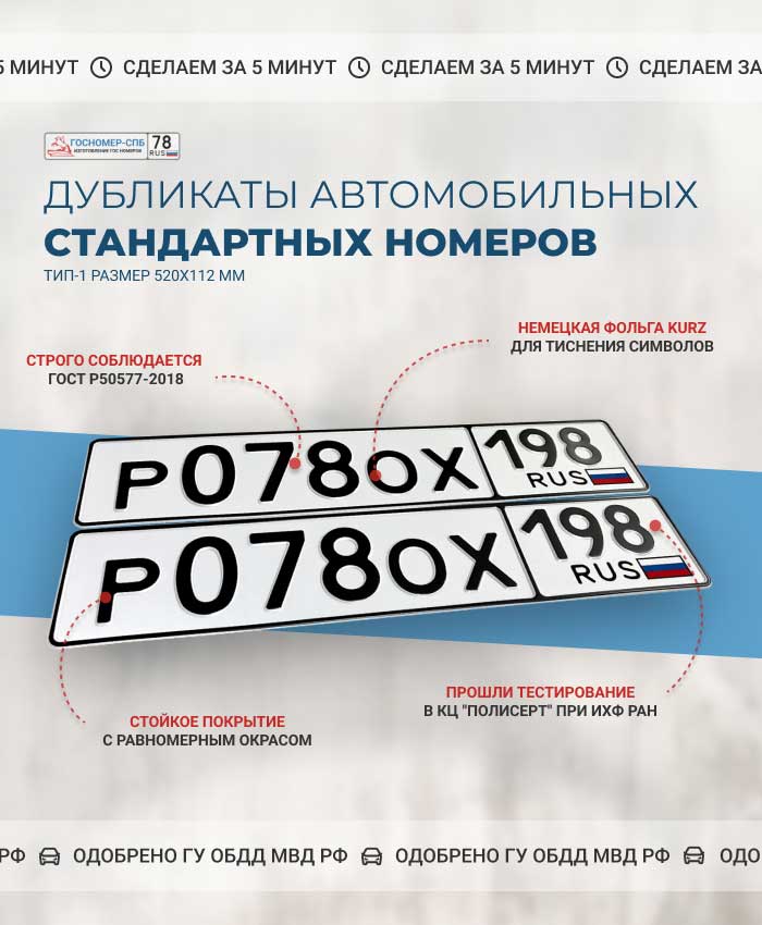 Дубликаты стандартных автомобильных номеров тип 1